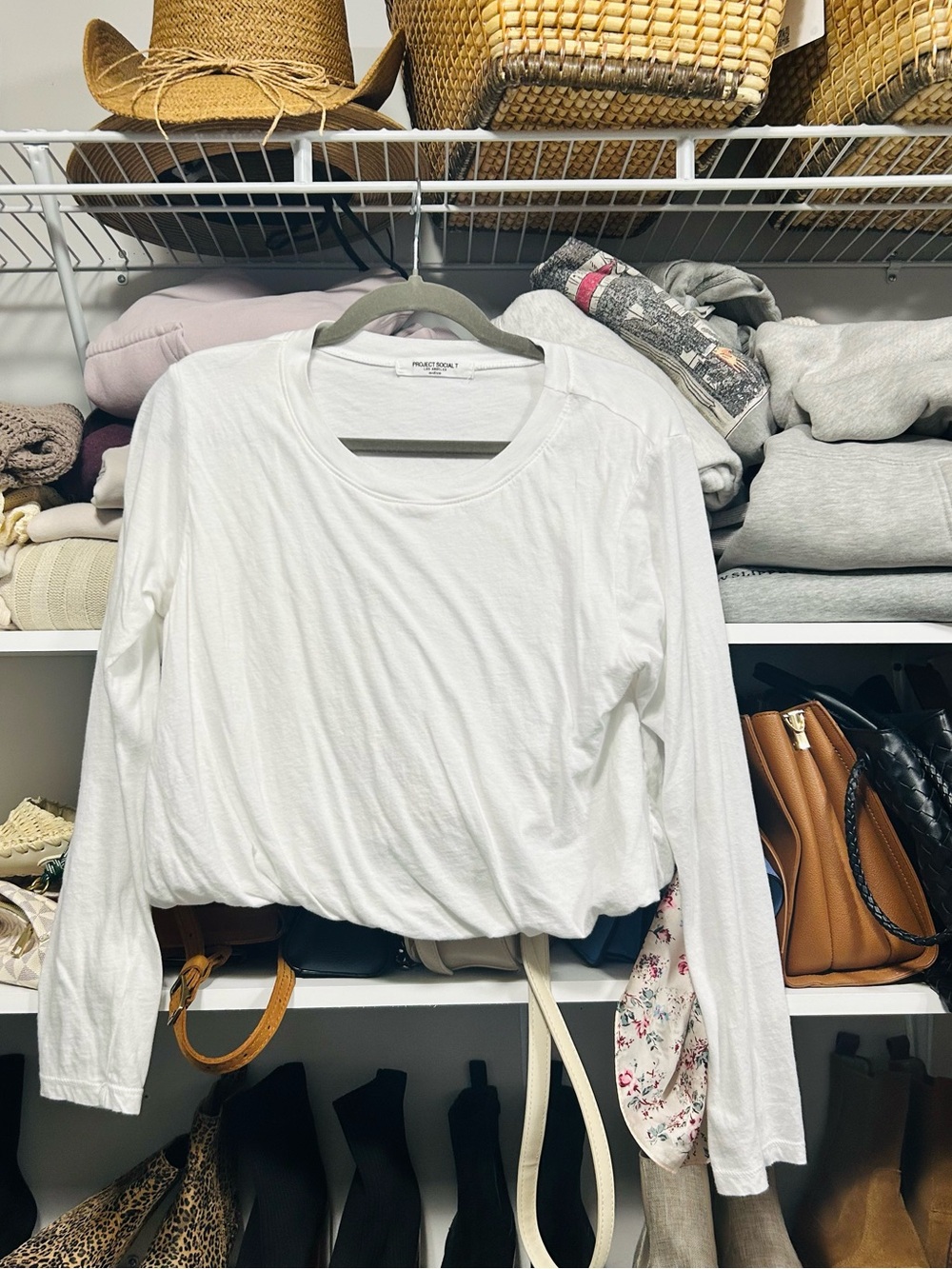 Project Social T Los Angeles Bubble Hem Long Sleeve White Tshirt